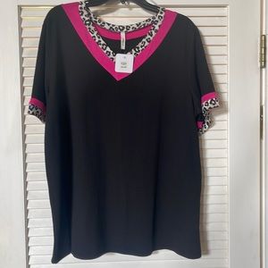 Nwt black blouse with leopard/ hot pink accents size 1X